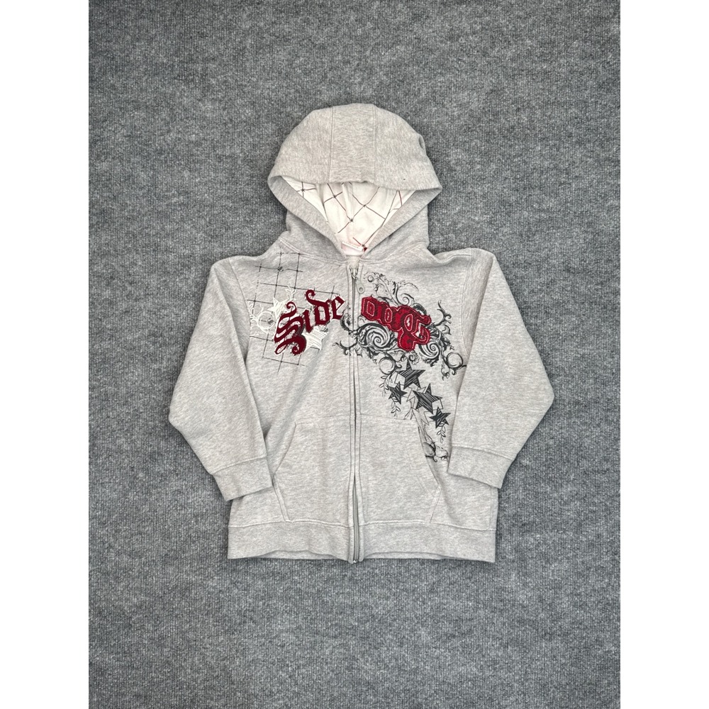 Sideout Kids Large 10/12 Full Zip Hoodie Gray Red Graphic Y2K‎ Sweatshirt